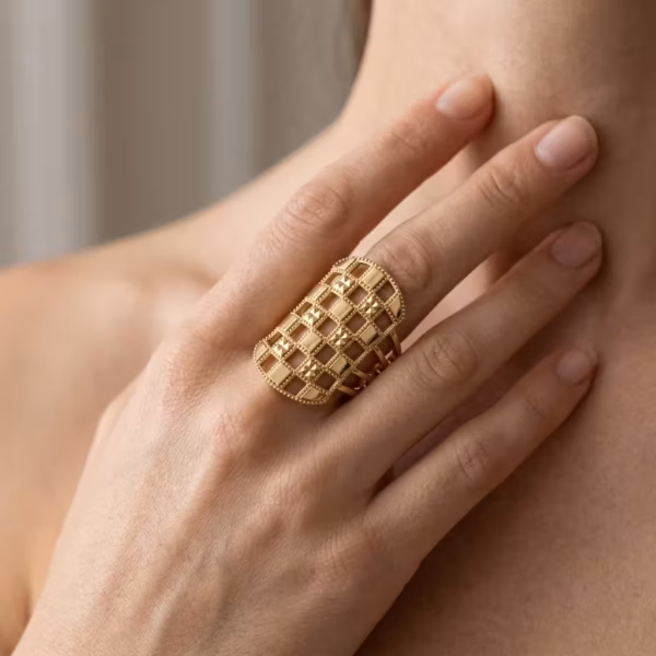 Diamond Cut Fancy Ring worn on the hand