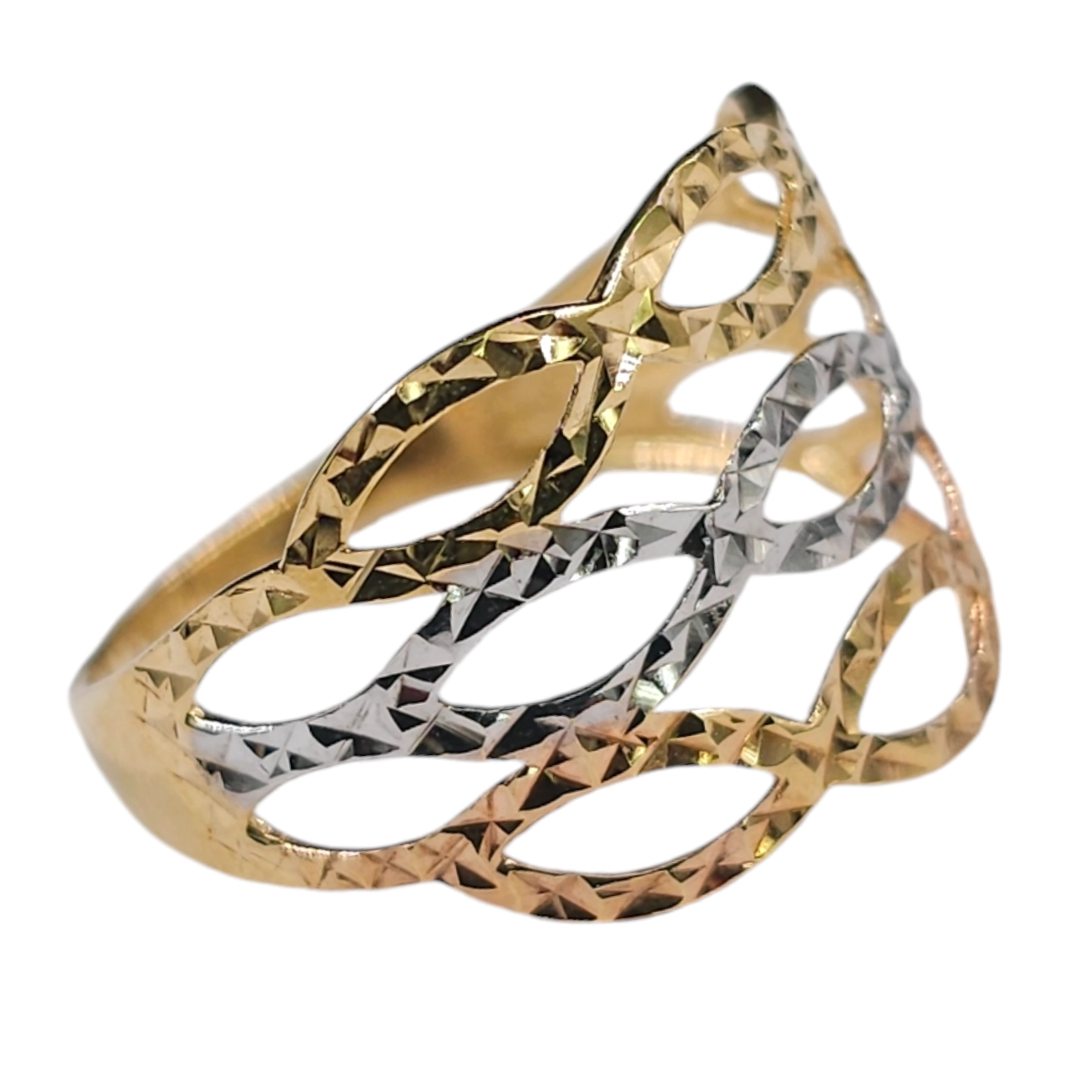 Three Tone Diamond Cut Ring
