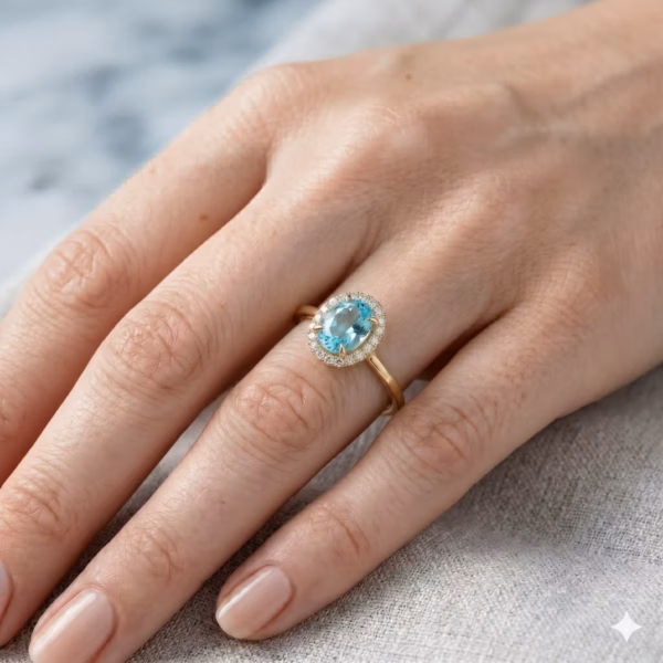 Aquamarine Halo Engagement Ring