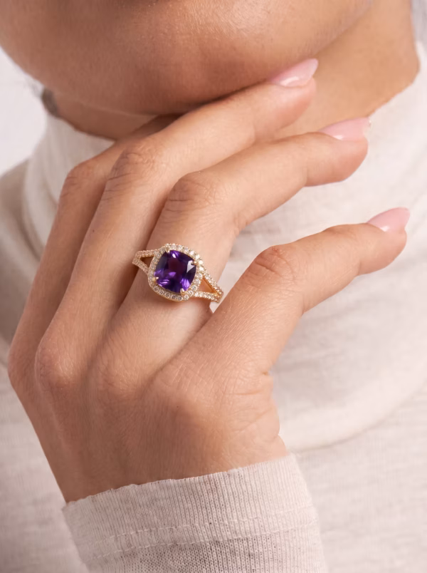 Amethyst Halo Wedding Ring