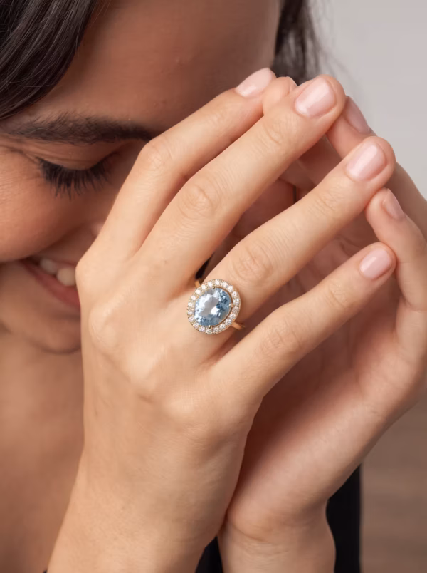Aquamarine Halo Engagement Ring