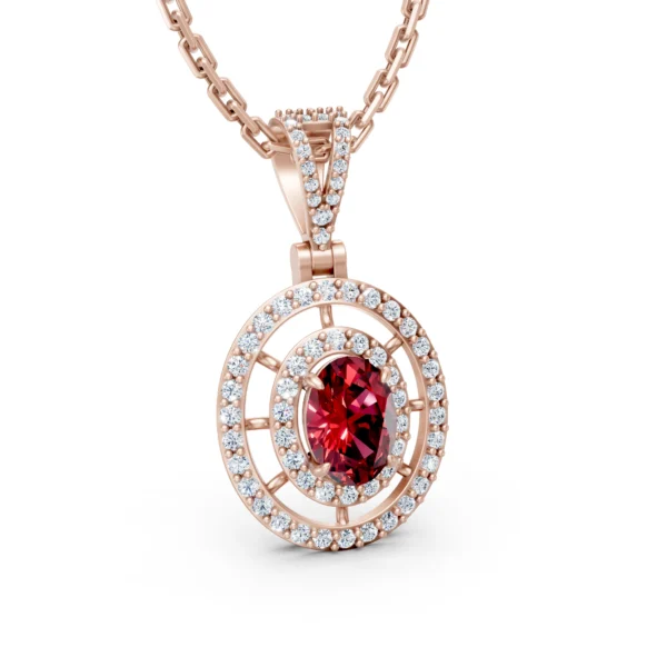 Oval Ruby Halo Pendant