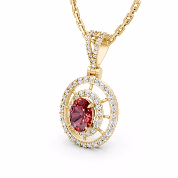 Oval Ruby Halo Pendant