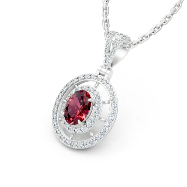 Oval Ruby Halo Pendant