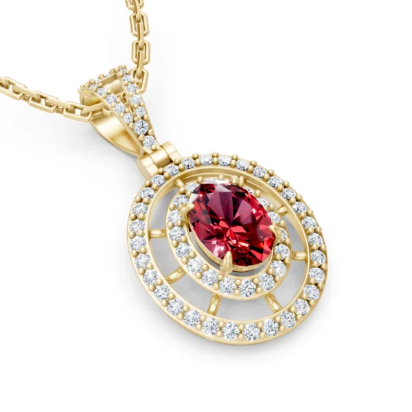 Oval Ruby Halo Pendant