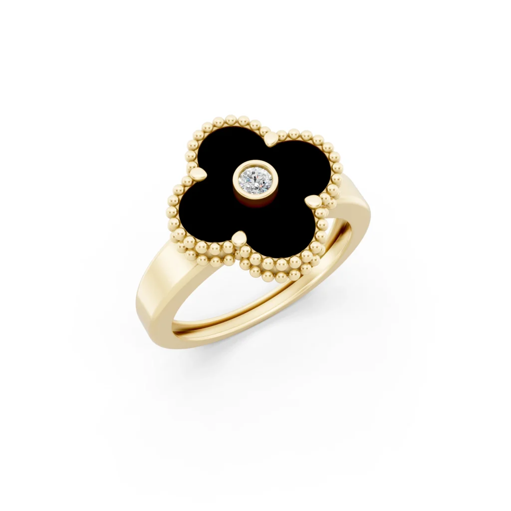 Black Onyx Clover Ring
