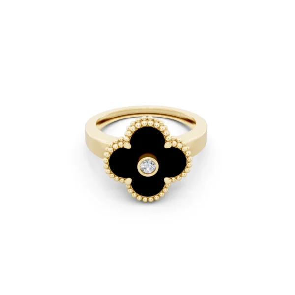 Black Onyx Clover Ring