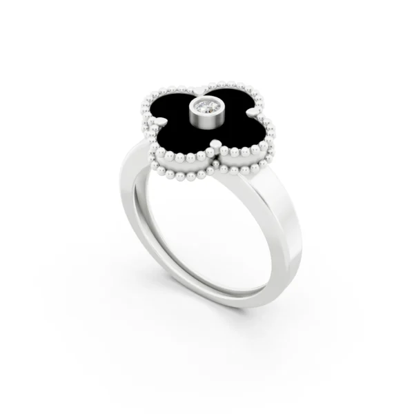 Black Onyx Clover Ring