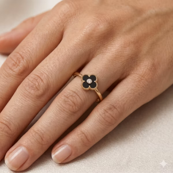 Black Onyx Clover Ring