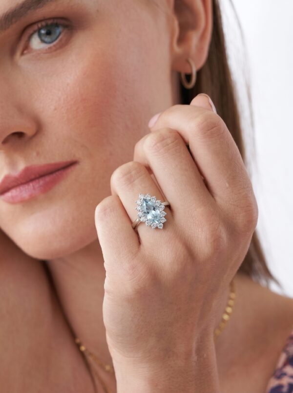 Aquamarine Halo Ring