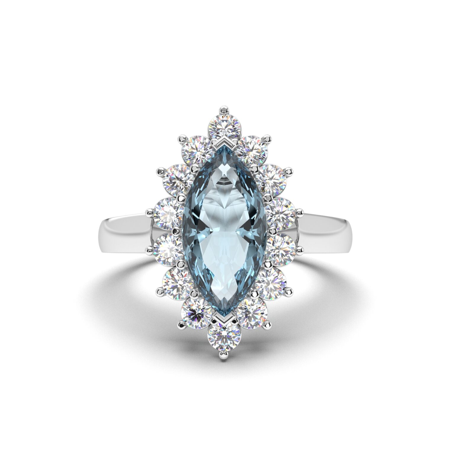 Aquamarine Halo Rings