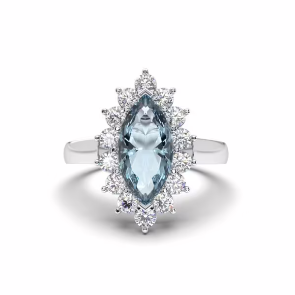 Aquamarine Halo Rings