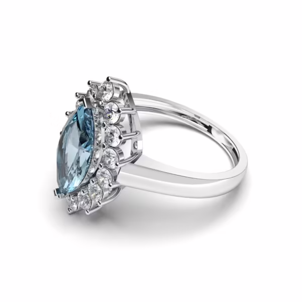 Aquamarine Halo Rings