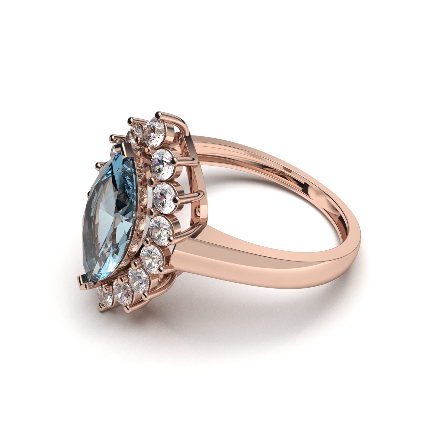 Aquamarine Halo Rings