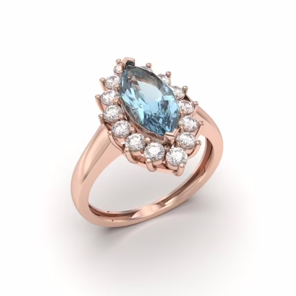 Aquamarine Halo Rings