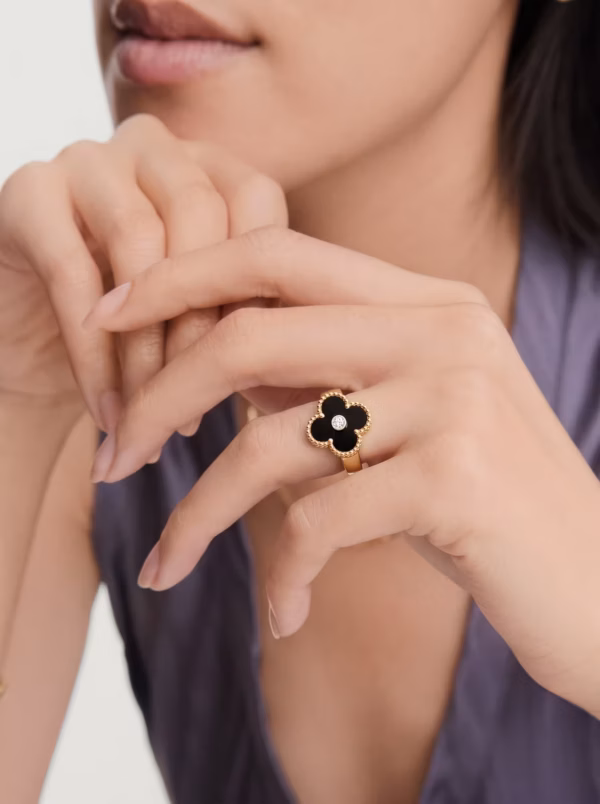 Black Onyx Clover Ring