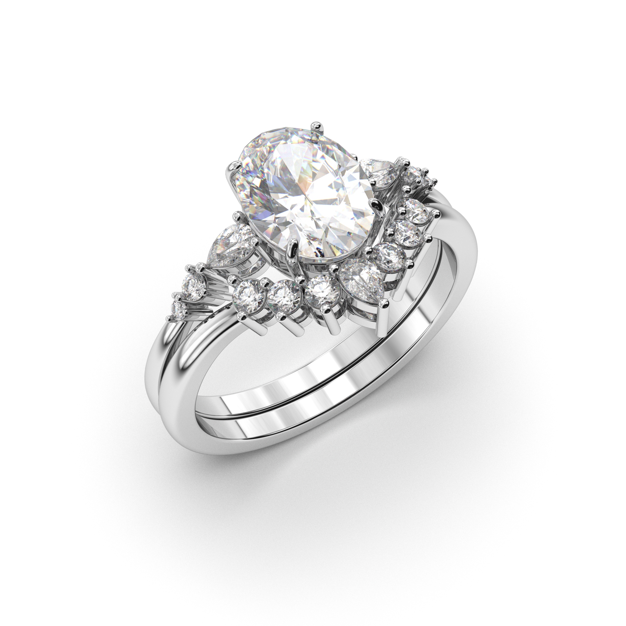 Oval Enhancer Set Oval Accented Solitaire Curved Diamond Band