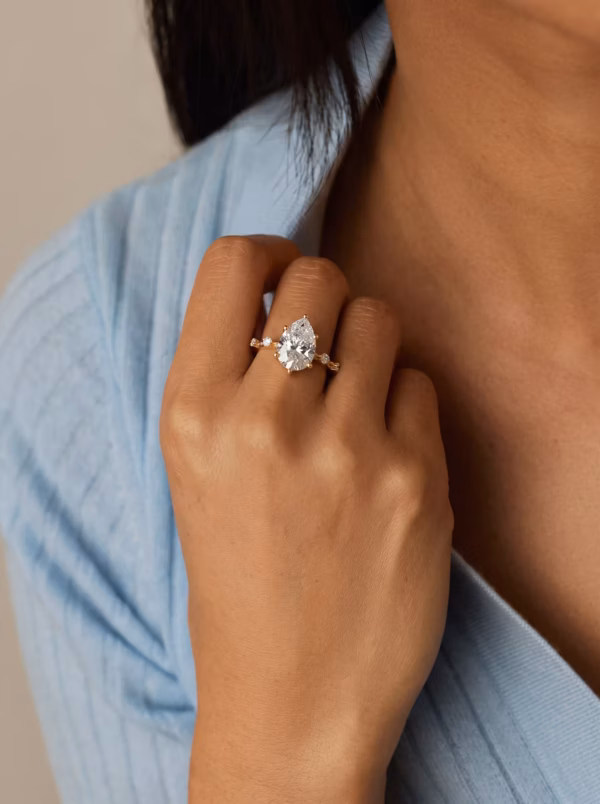 Pear Bead Solitaire Ring