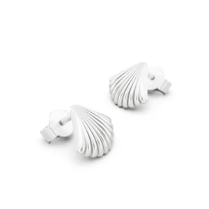 Seashell Stud Earrings in 18k white gold or 925 silver, angled view