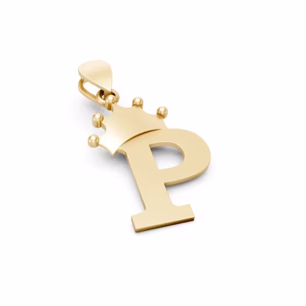 Crown Initial Pendant in yellow gold