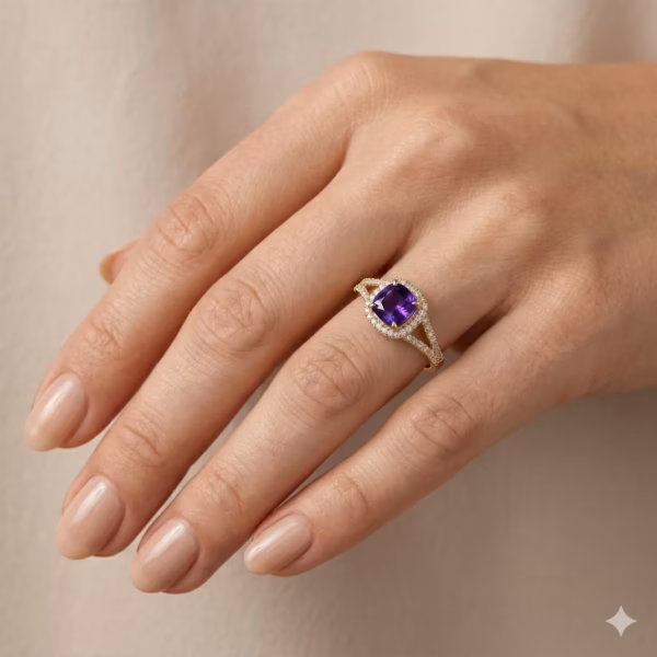 Amethyst Halo Wedding Ring