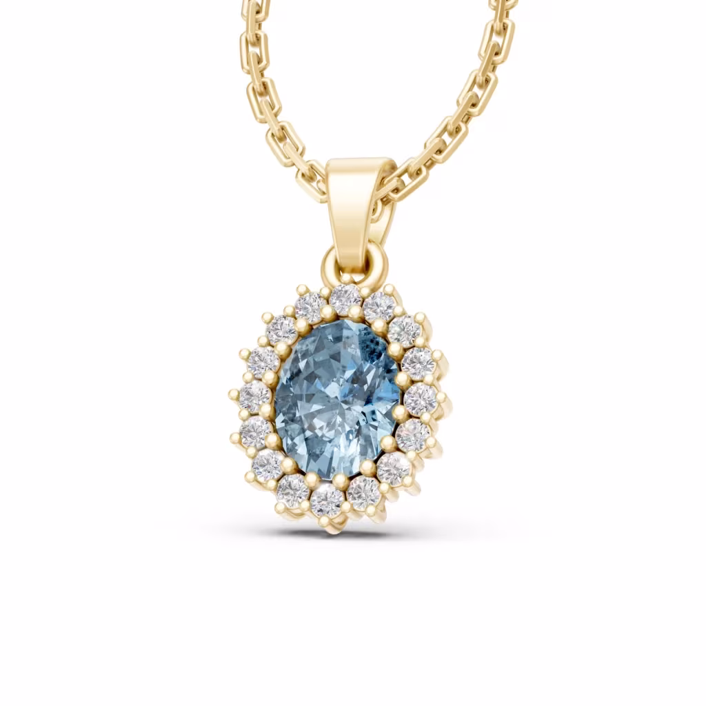 Aquamarine Halo Pendant