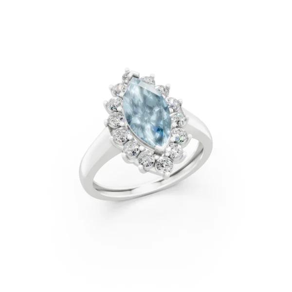 Aquamarine Halo Ring