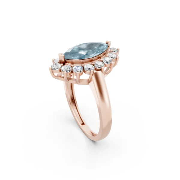 Aquamarine Halo Ring