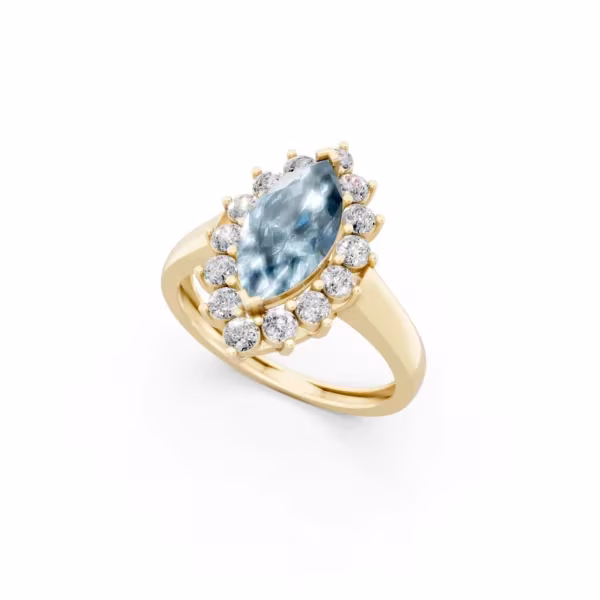 Aquamarine Halo Ring