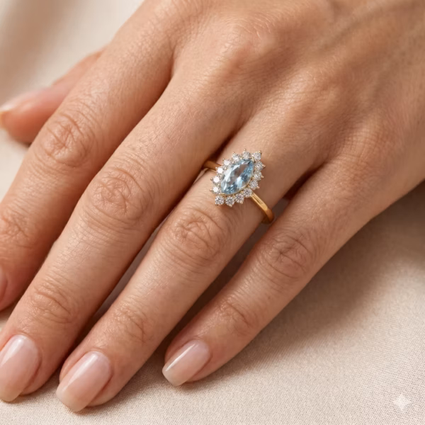 Aquamarine Halo Ring