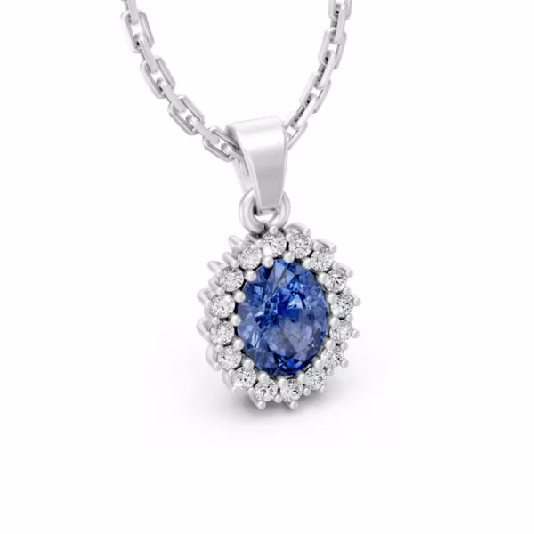 Blue Sapphire Halo Pendant
