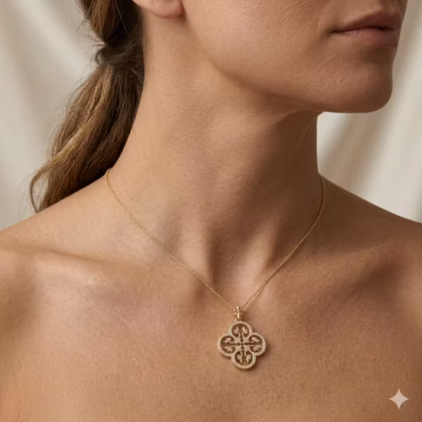 Diamond Clover Pendant on model