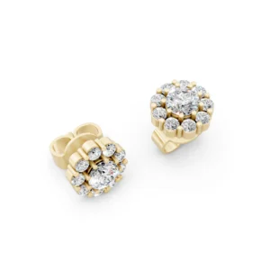 Diamond Cluster Earrings in 18k yellow gold, angled view