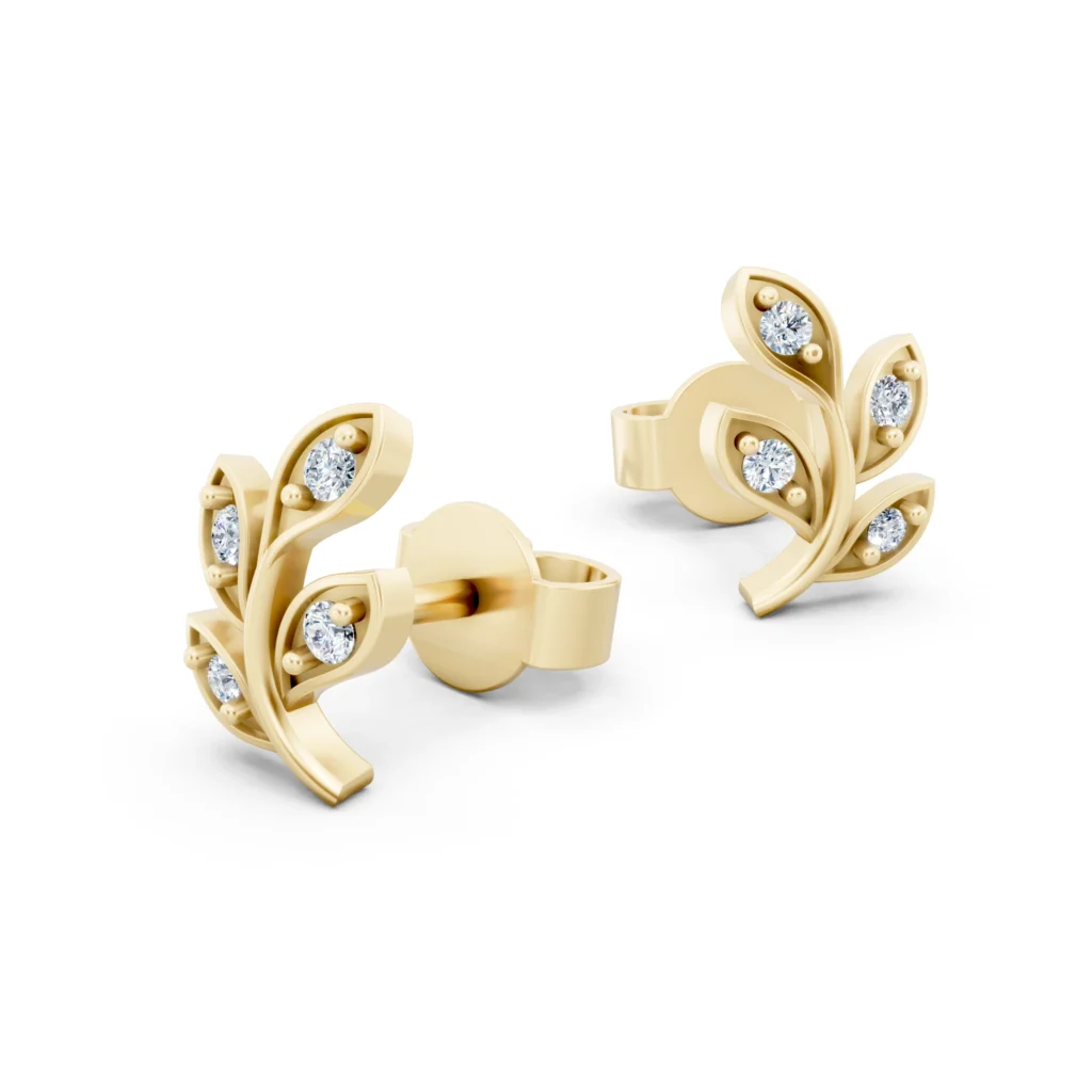 Diamond Leaf Stud Earrings
