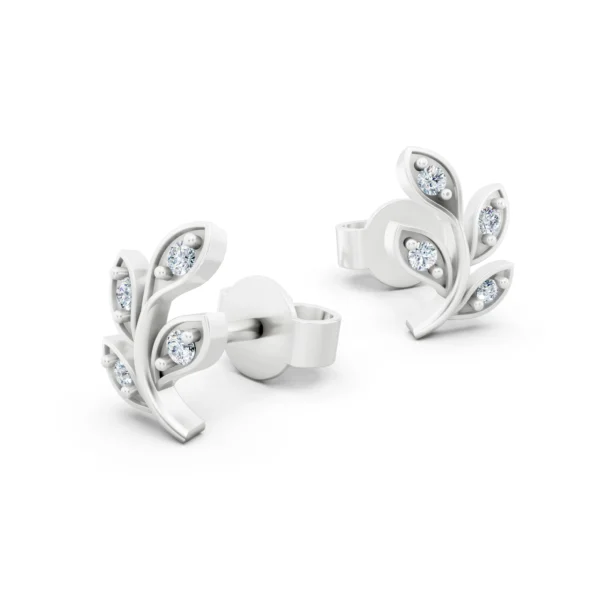 Diamond Leaf Stud Earrings