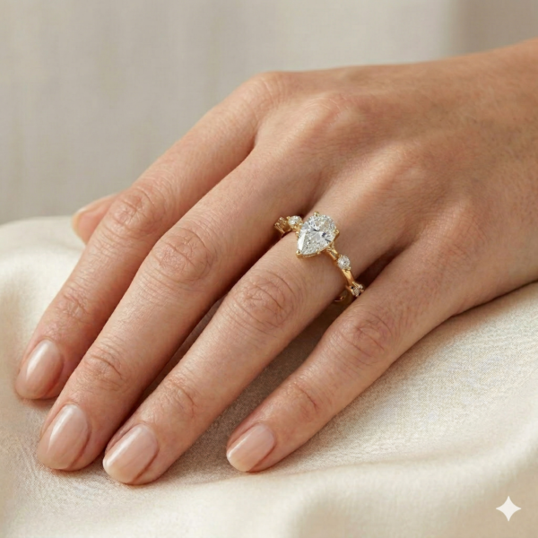 Pear Bead Solitaire Ring