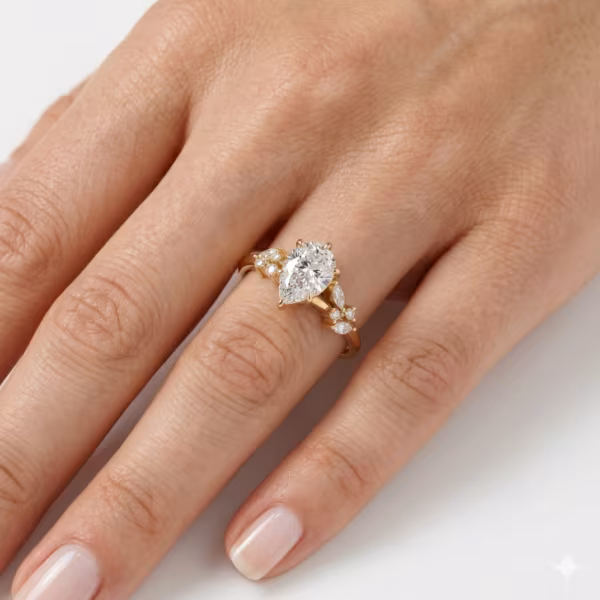 Pear Floral Engagement Ring