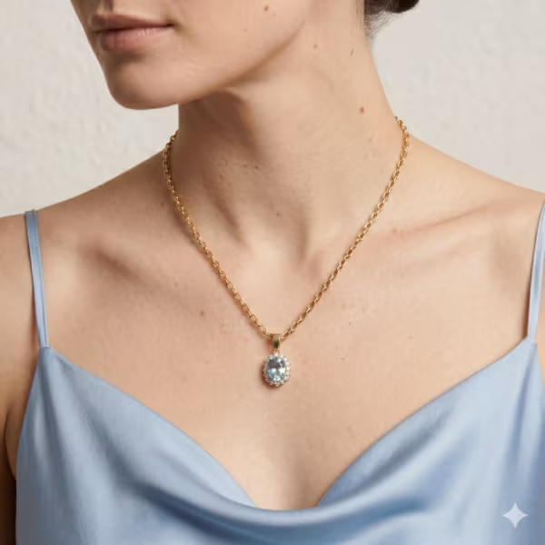 Aquamarine Halo Pendant