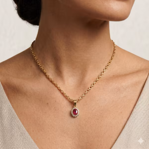 Red Ruby Halo Pendant