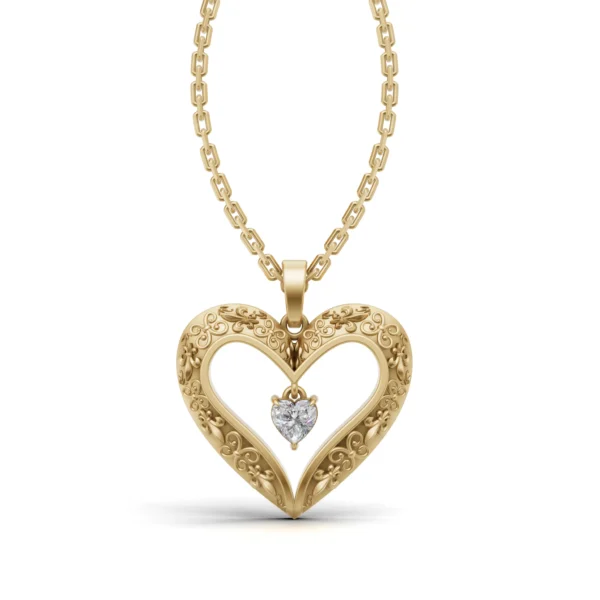 Dangling Diamond Heart Pendant in yellow gold