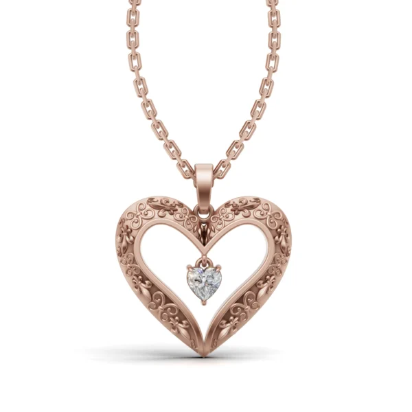 Dangling Diamond Heart Pendant in rose gold