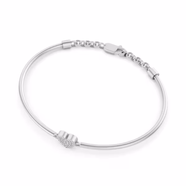 Heart Bangle Bracelet in white gold