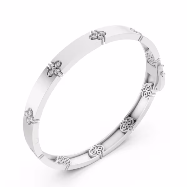 Floral Hinged Bracelet in white gold
