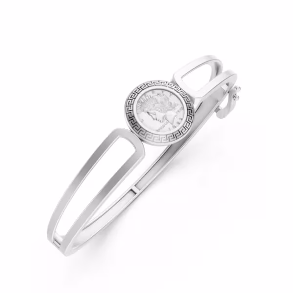 Medallion Bangle Bracelet in white gold