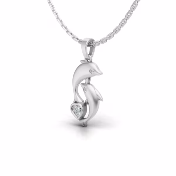 Dolphin Heart Pendant in white gold