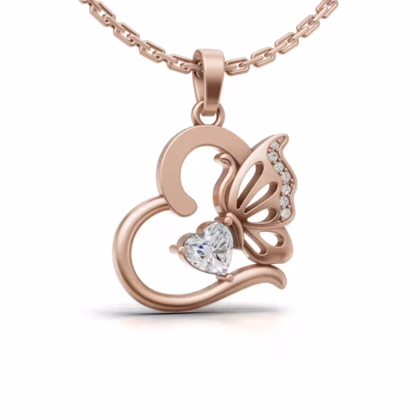 Heart Butterfly Pendant in rose gold