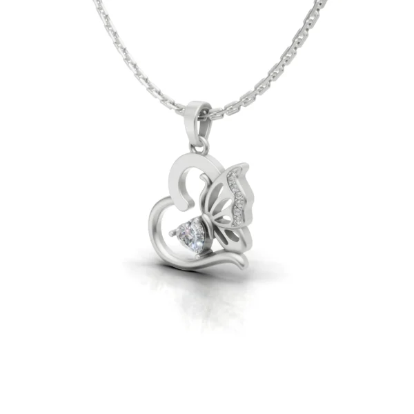Heart Butterfly Pendant in white gold