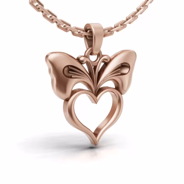 Butterfly Heart Pendant in rose gold