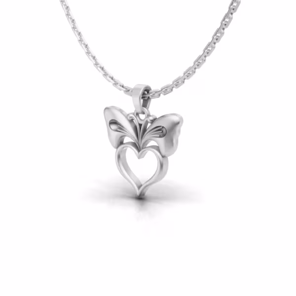 Butterfly Heart Pendant in white gold