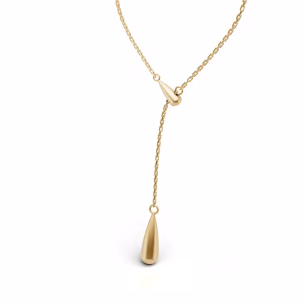 Gold Teardrop Lariat Necklace